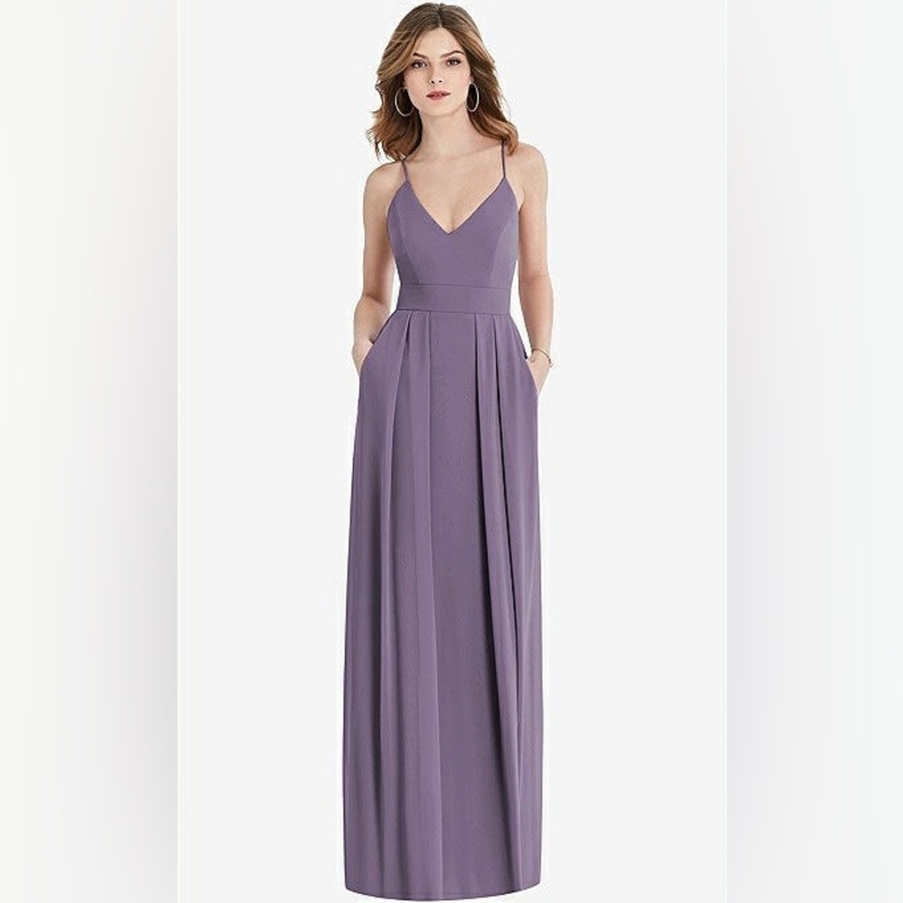 Rush Pleated Skirt Crepe Maxi Dress with Pockets-rush